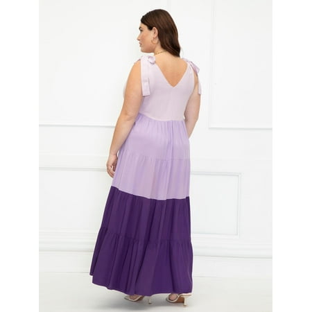 ELOQUII Elements Women's Plus Size Coloblocked Tiered Maxi Dress