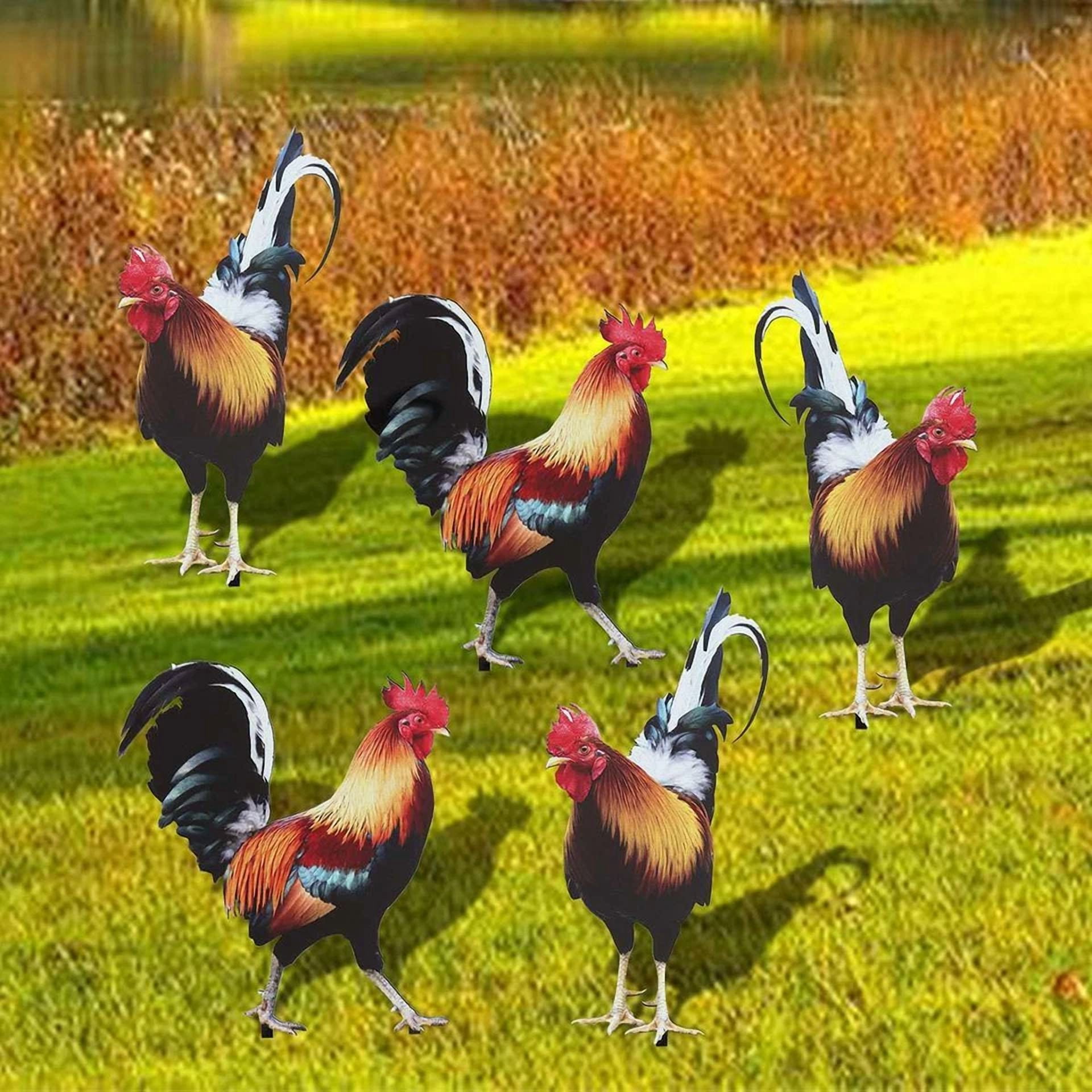 PURELY- 2Pcs Rooster Chicken Statue Outdoor Garden Decoration Yard Art Figure Sculpture