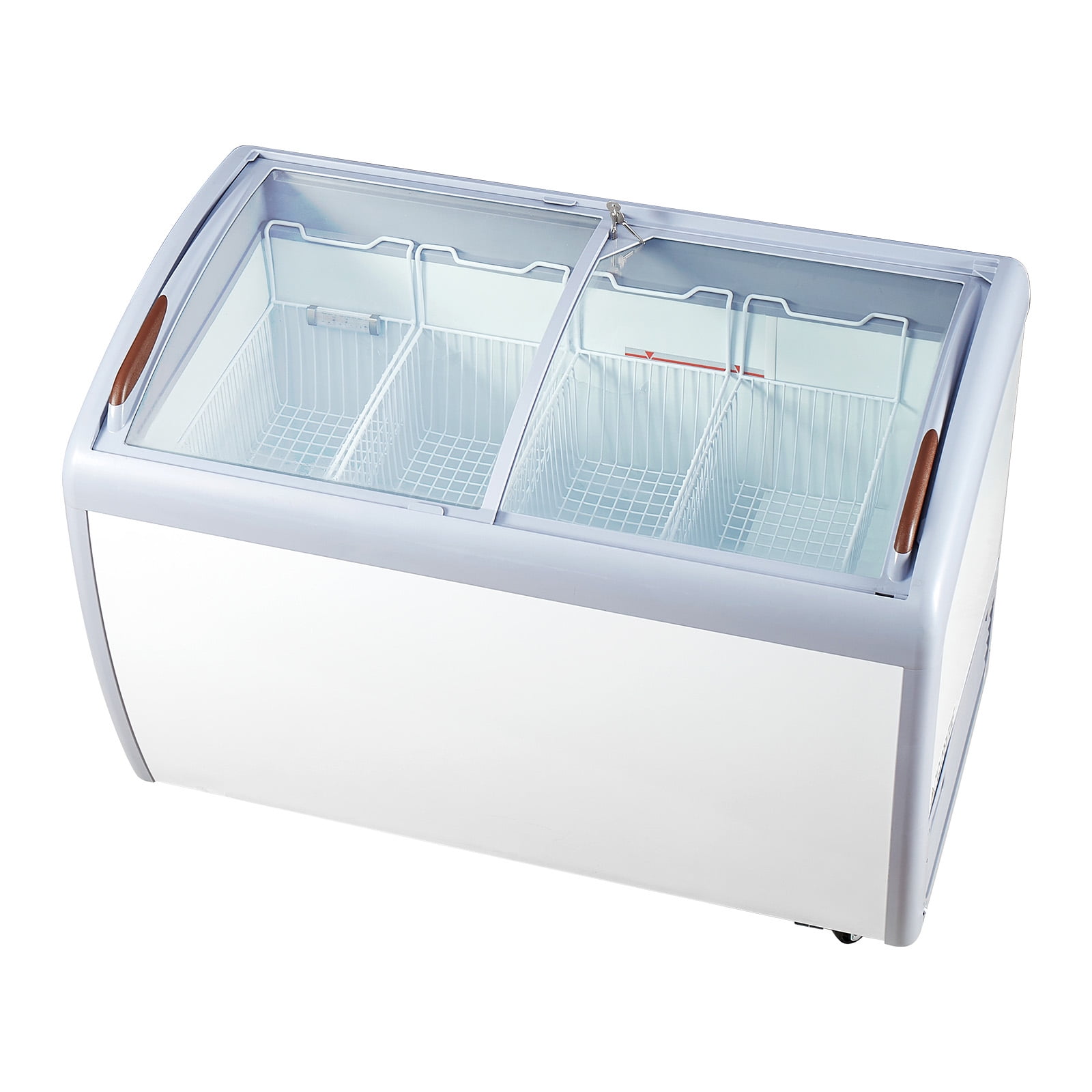 KFFKFF Professional Ice Cream Showcase, 12.8 Cubic Feet Storage Freezer, Portable Transparent Lid Deep Freezer, Dining Establishment Sorbet Serving Cabinet with 4 Metal Baskets