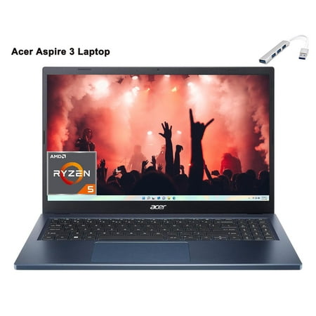 Acer Aspire 3 Laptop, 15.6" FHD Display, AMD Ryzen 5 7520U, 8GB RAM, 512GB SSD, AMD Radeon Graphics, Windows 11 Home, Bundle With Cefesfy USBHUB