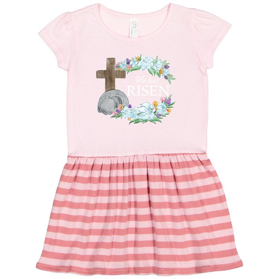 Inktastic Easter He Has Risen with Cross and Flowers Gift Toddler Girl Dress