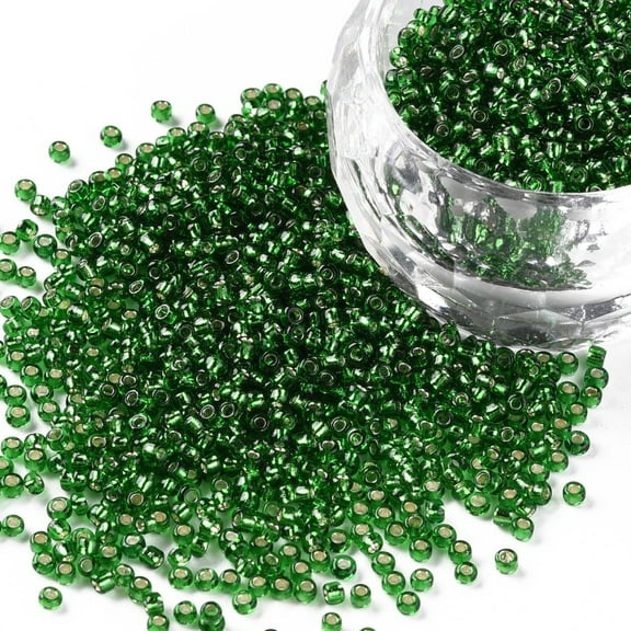 11/0 Grade A Transparent Glass Seed Beads Silver Lined Round Hole Round Green 2x1.5mm Hole: 0.3mm about 3000pcs/50g