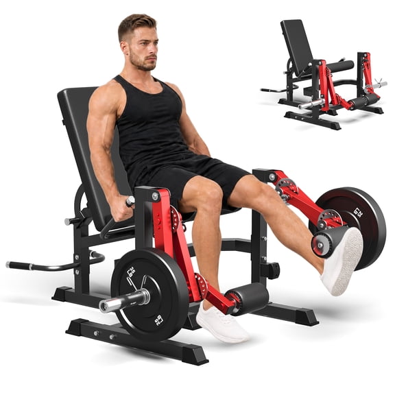 Mitonos Leg Extension and Leg Curl Machine, Mitonos Dual Independent Leg Machine, Plate Loaded Unilateral Lower Body Training Equipment for Home Gym