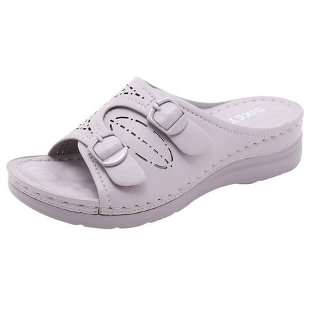 Clearance VerPetridure Women s Sandals Summer Casual Slip-On Wedges Beach Open Toe Breathable Sandals Hollow Out Shoes
