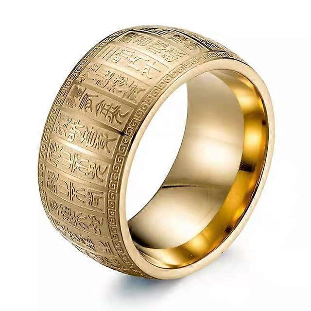 Anillos de acero inoxidable con amuleto chino punk simple de 11 mm de ancho y runas de mantra para hombres, joyería, 10, oro
