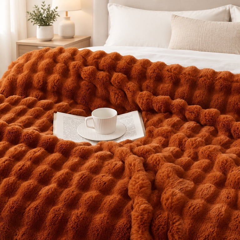 Pelt Throwing Soft Bubble Faux Fur Throw Blanket, 50