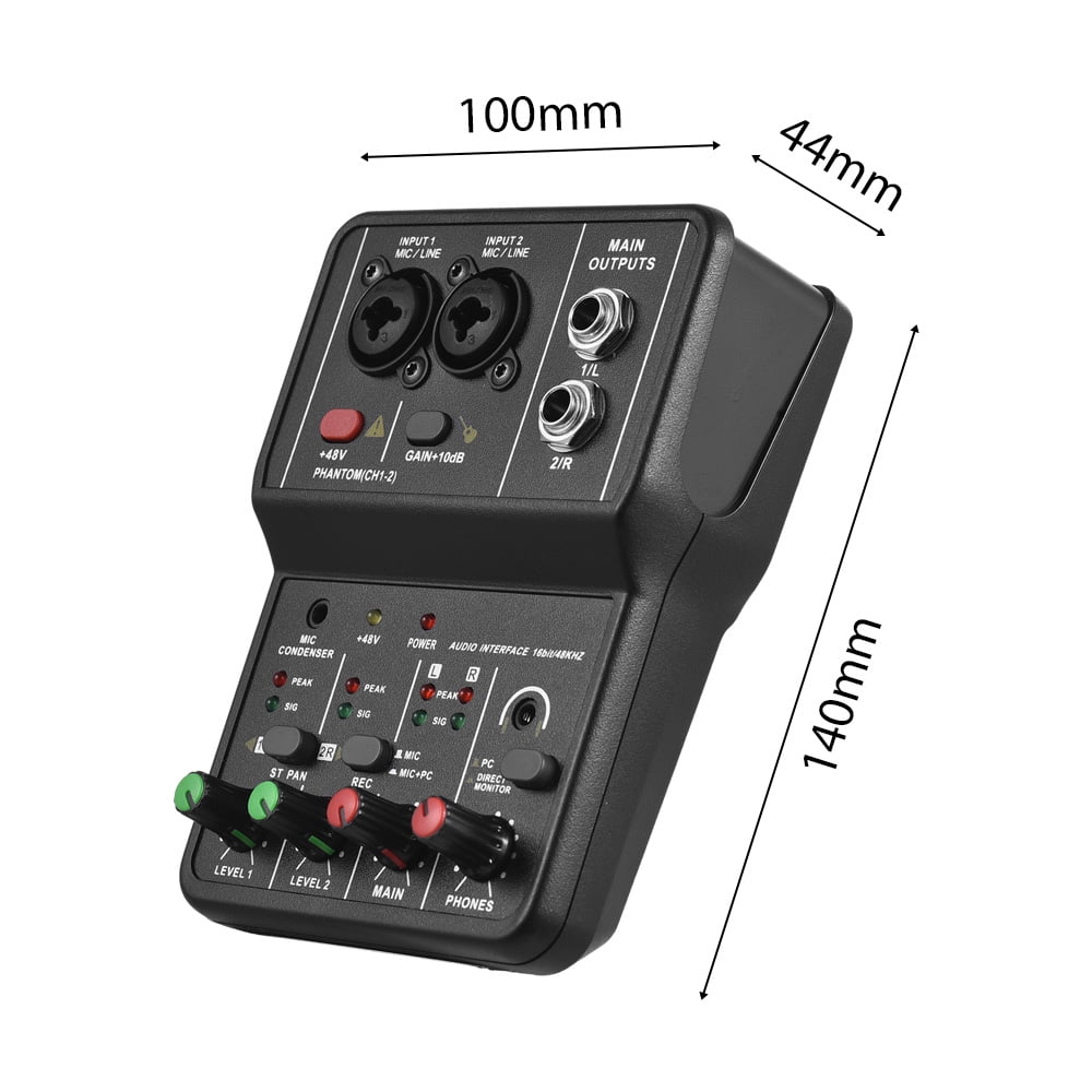 Professional Audio Interface Sound Card for Recording - 16bit/48kHz Mini USB, 2-In & 2-Out, with 48V Phantom Power and USB-B Cable, Ideal Studio Equipment for Music Recording