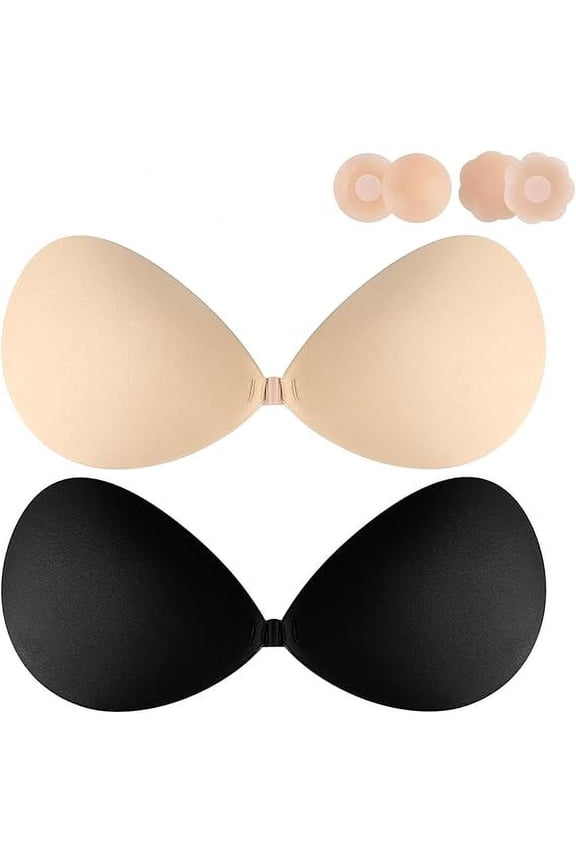 Sticky Bra Backless Adhesive Strapless Invisible Push Up Stick on Bras for Women Dresses 2 Pair Reusable Nipple Cover