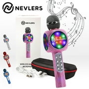 Nevlers Pink Karaoke Microphone with Colorful LED Lights, Voice Changer and Wireless Bluetooth Speaker for Singing