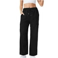 thumbnail image 3 of Women's Sweatpants Wide-leg Pants Solid Color Elastic High Waist Drawstring Quickdrying Trousers Multi-pocket Casual Sports Pants Athletic Pants for Workout, Jogging, Running Black S, 3 of 4