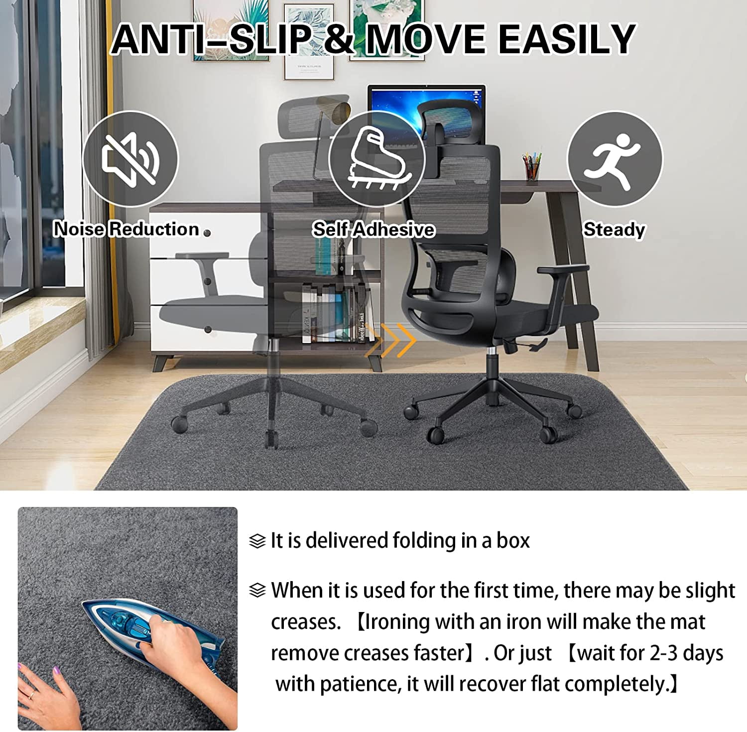 Office Chair Mat for Hardwood & Tile Floor, 55x35 Computer Gaming Rolling  Chair Mat, Under Desk Low-Pile Rug, Large Anti-Slip Floor Protector for