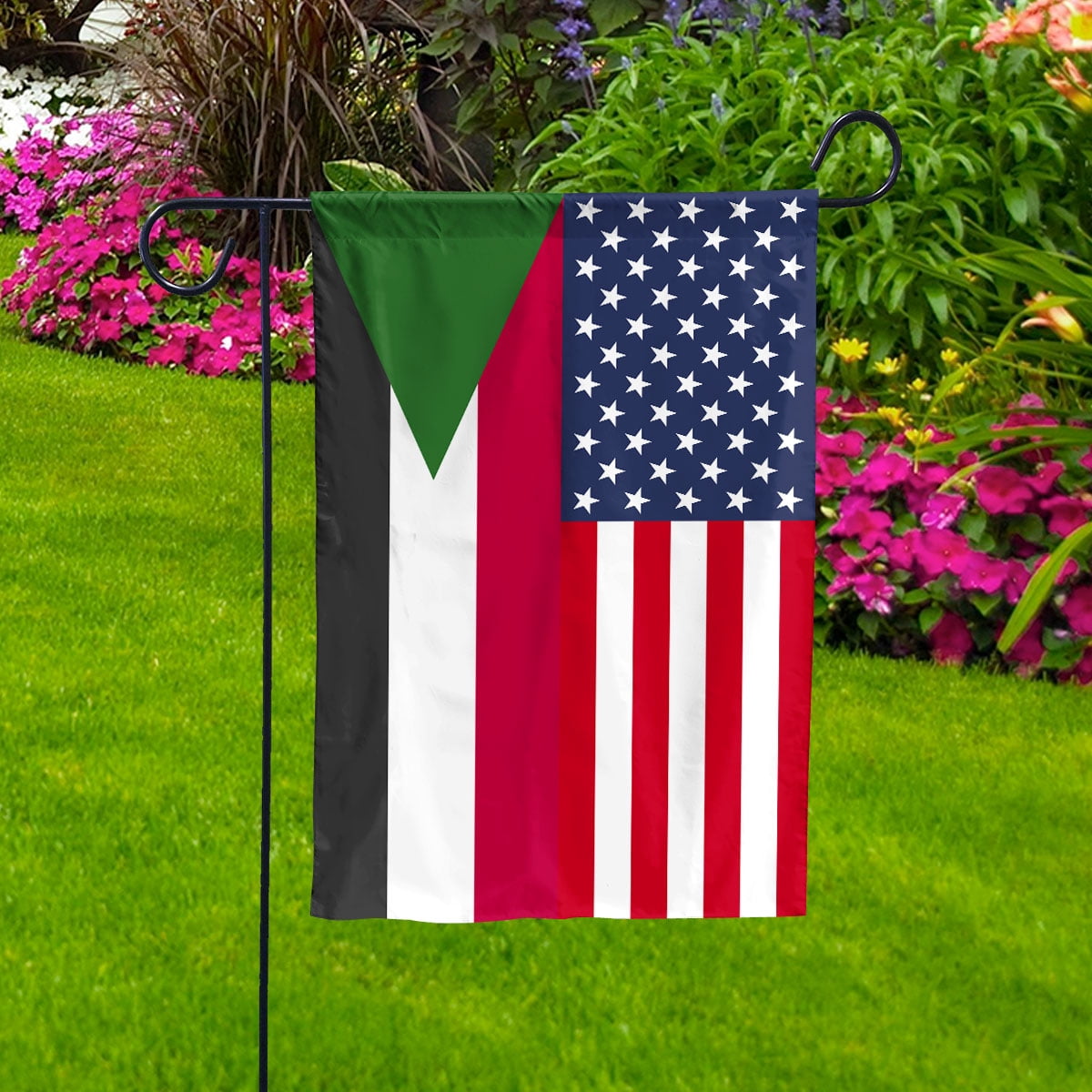 American Sudan Flag Sudanese Friendship U.S.A Memorial Day Patriotic For Garden Flag, Double-Sided Decorative Outdoor Flag, Patriotic Polyester Yard Flag 12 x 18 in