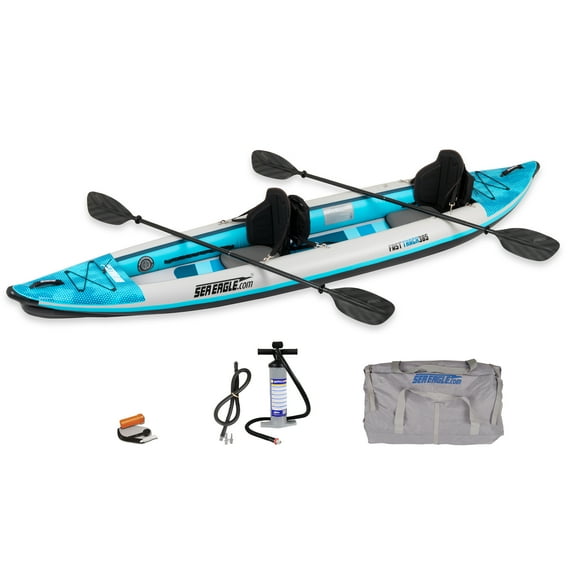 Sea Eagle 385FT Redesigned Fasttrack Inflatable Kayak 12'8" 2 Person Touring Kayak, Attached Rigid High-Pressure V-Bottom, Smoother Paddling Experience-Light Weight -  Pro Kayak Package