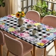 thumbnail image 3 of Easter Eggs Table Cloths for 6 Foot Rectangle Tables, Spring Floral Berry Leaves Botanical Black Plaid Patio Waterproof Elastic Fitted Tablecloths, Washable Rectangular Table Cover for Camping, 3 of 8
