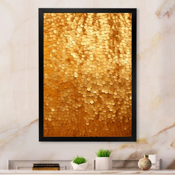 Designart "Sunset Mirage Golden Tiles" Geometric Framed Wall Art - Modern Gold Abstract Tile Bedroom Framed Canvas Wall Art