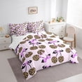 thumbnail image 3 of Feelyou Leopard Print Cherry Bedding Comforter Set 7pcs, Purple Bow-tie Full Bedding Set, 3 of 8