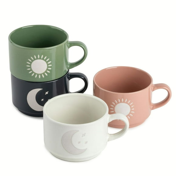 Thyme & Table Set of 4 Celestial Stackable Coffee Mugs, 11 fl oz, Mugs