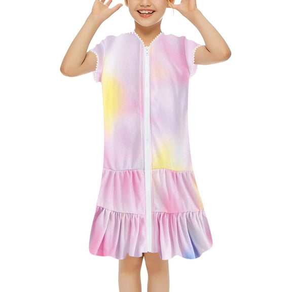 Coerni Toddler Girl Long Sleeve Swimsuit Beach Dress Cute Cover Ups Ruffle Bathing Suit Cover Up Kimono Kids Swimwear