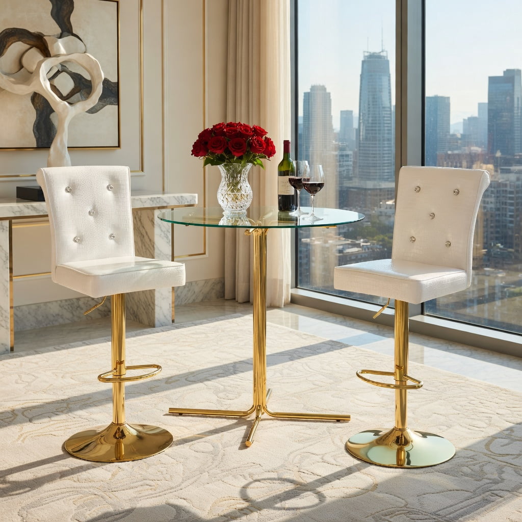 Hommoo 2-Pack Faux Crocodile Leather Dining Chairs with Crystal Buckle Accents, Elegant Lift-Style Seating for Kitchen, Dining Room & Commercial Use, White