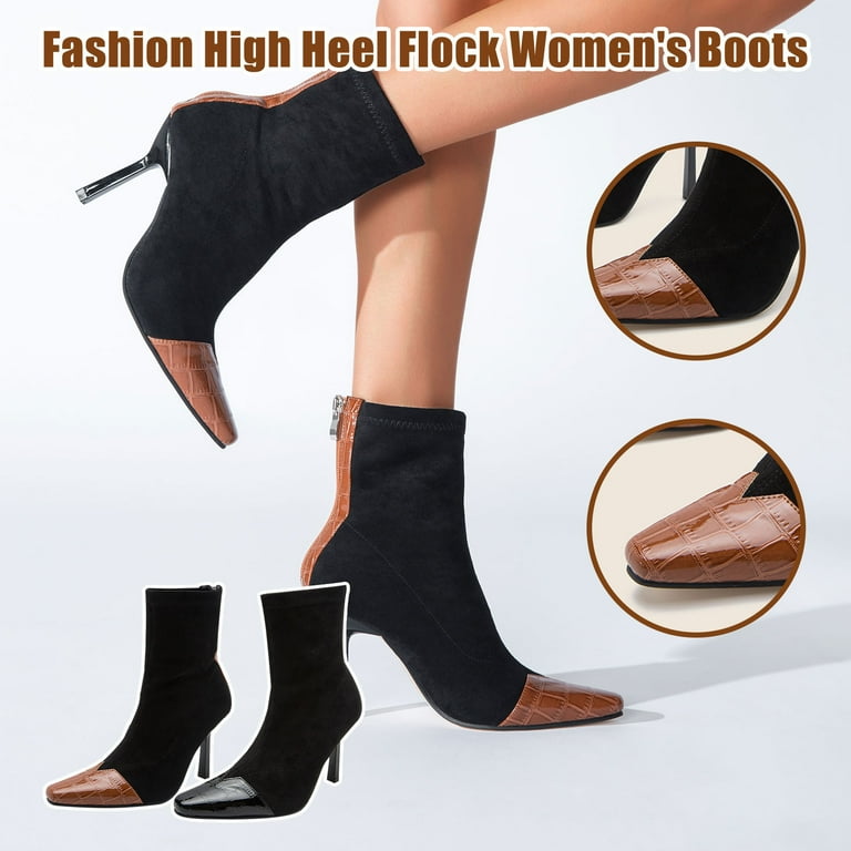 Juebong Pointed Toe Stiletto Heel Boots for Women Mid Calf Ankle