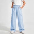 thumbnail image 2 of NAISIBABY Girls Cargo Pants, Elastic Waist Lightweight Straight Leg Kids Casual Trendy Hiking Outdoor Pants Blue Size 6, 2 of 5