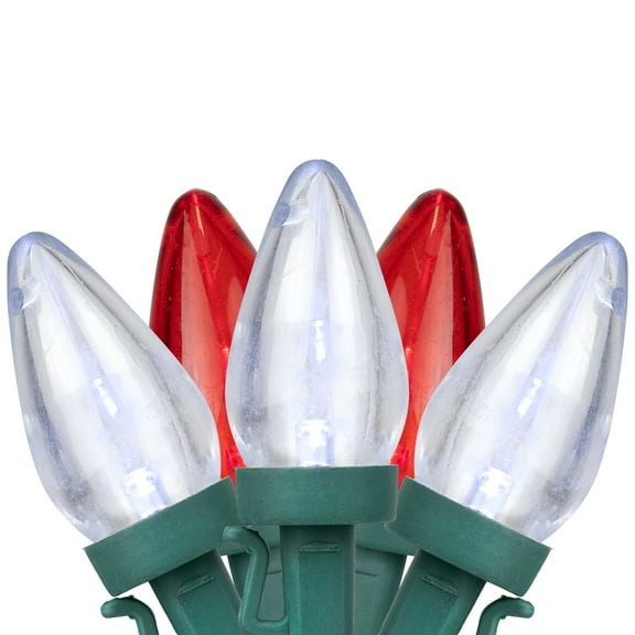 Northlight LED C7 Christmas Lights - Red and Pure White -16' Green Wire - 25ct