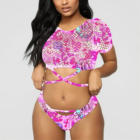 

Juebong Underwear for Women Clearance Under $10.00 Fashion Women Sexy Lingerie Set Sexy Net Gauze Print Two-piece Hollow Briefs Pink S