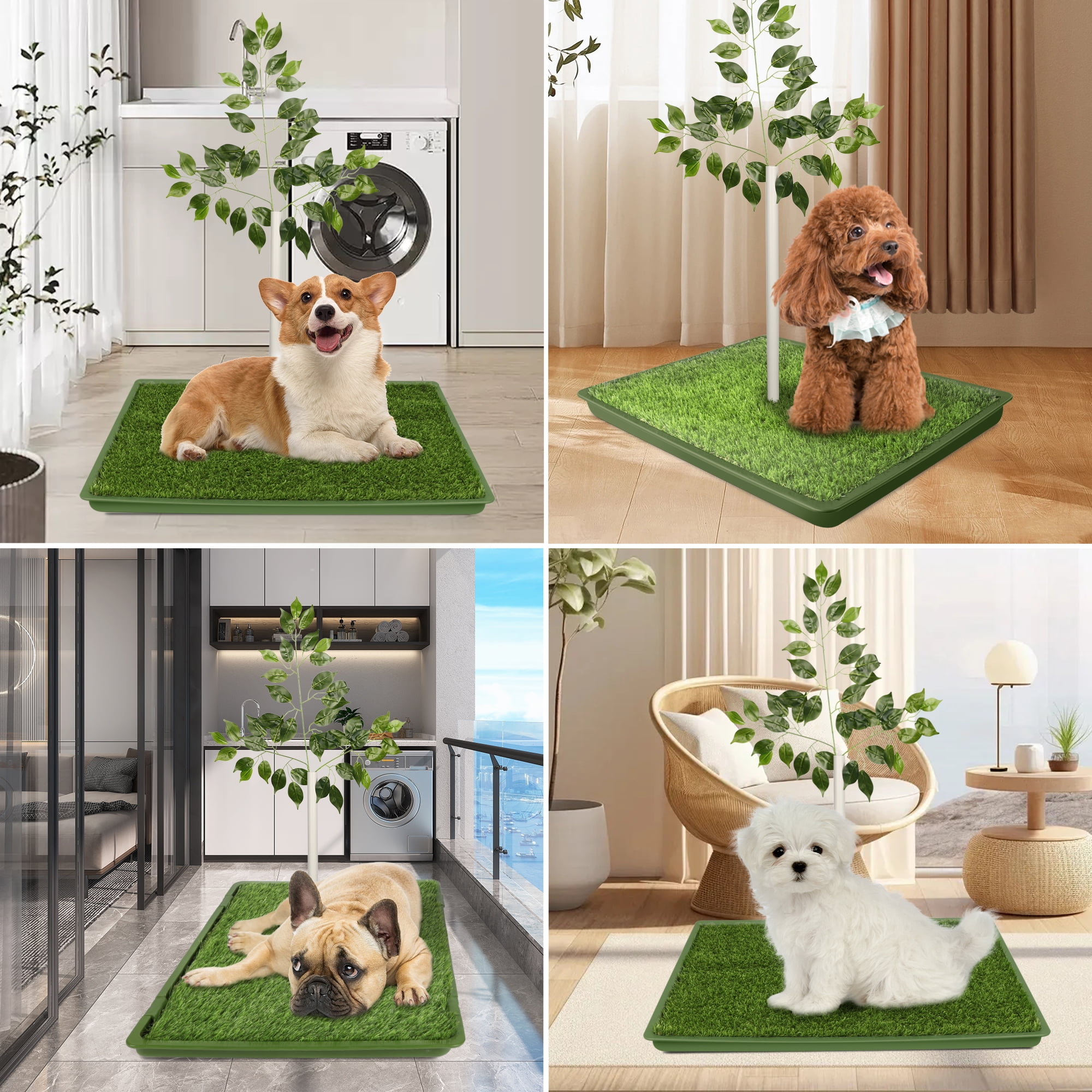 Dog Grass Pad with Tray – 2 Pack Replaceable Artificial Grass Puppy Training Pad, Quick Absorbent Indoor/Outdoor Portable Potty, Washable Pee Pad for Puppy - Ultimate Pet Training Solution Green