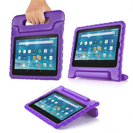 Rubber Cover For Hp Tablet 7 Shock Proof Case for All New Fire HD 7 Tablet (7th Gen, 2017 Release) - For Kid Friendly Child Proof Anti Slip Impact Drop Light Weight Convertible Handle Stand Cover Protective Case (Purple) ()