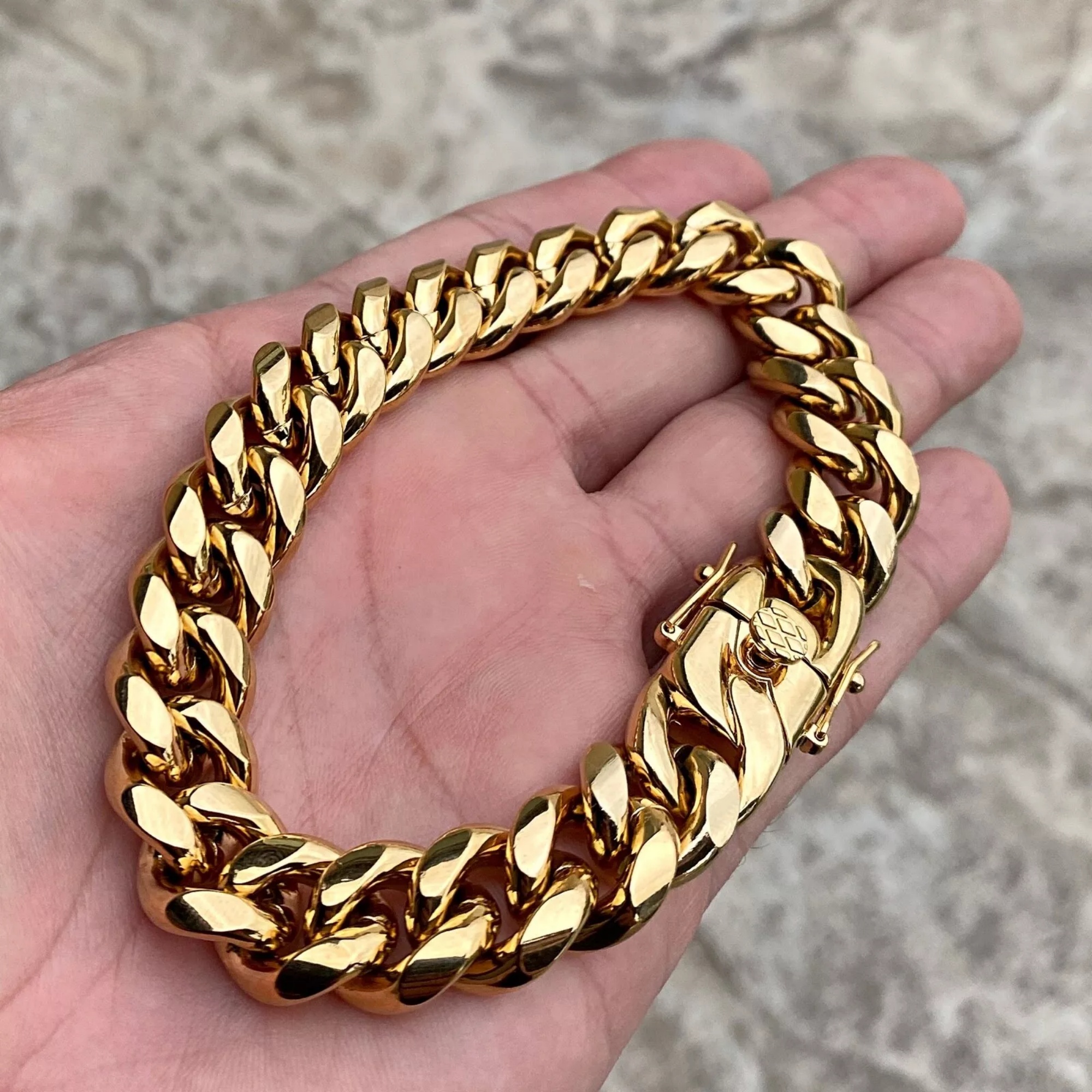 RapzGz Men’s 14mm Cuban Link Bracelet, Durable 18K Gold/Black/Rainbow/Silver Tone Stainless Steel Bracelet for Men & Women, Hip Hop Bracelets Chain, 8"-9.5" Ideal Gift for Him & Her.