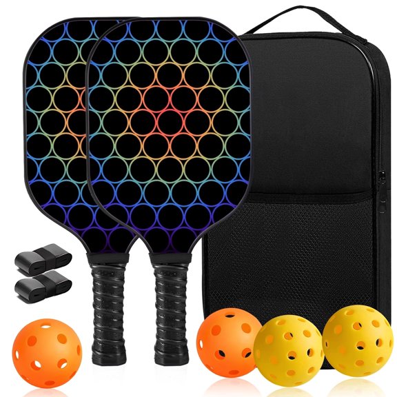 Pickleball Paddles Set of 2, Fiberglass Pickleball Racket, 2 Pickleball Rackets, 4 Balls, 2 Grip and 1 Portable Carry Bag, 2 Pack Aesthetic Pickle Ball Rackets for Men and Women