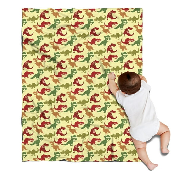 Yellow Cartoon Dinosaurs Pattern Blanket,Comfortable Soft Flannel Throw Blanket,All Season,Warm Lightweight Blankets for Sofa Bed Couch Living Room Chair,30"x40"