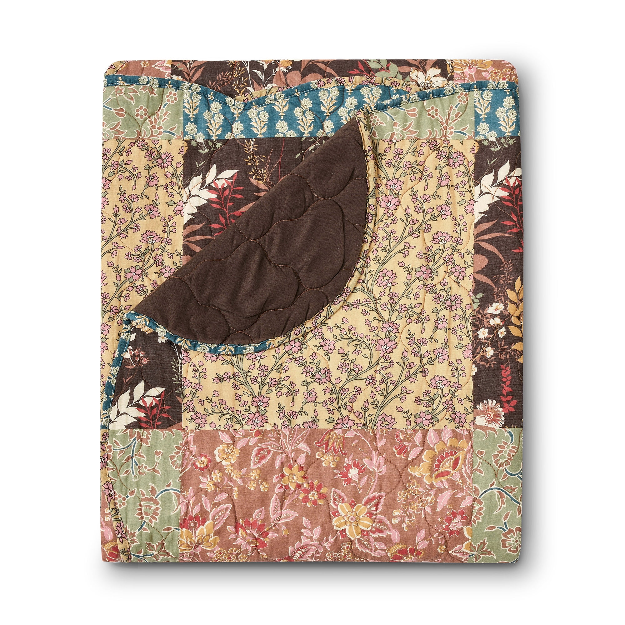 Greenland Home Fashions Hazel Cotton-Rich Floral Patchwork Print Quilted Throw Blanket, for All Ages