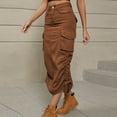 thumbnail image 4 of SWSMCLT Women's Long Jean Skirt Back High Slit Utility Multi Pockets Long Denim Skirt Tea Length Y2K Cargo Skirt Jean Adjustable Drawstring Casual A-Line Brown Small, 4 of 5