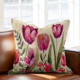 thumbnail image 2 of Red and Throw Pillow Cover Pink Tulip Watercolor Floral Retro Linen Cotton Linen Cushion Cover Throw Pillow Case with Invisible Zipper for Couch Sofa Bed Chair Car 24x24 Inch, 2 of 10