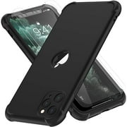 ORETECH Designed for iPhone 11 Pro Max Case, with [2 x Tempered Glass Screen Protector] 360 Full Body Shockproof Protection Cover Hard PC Soft Rubber Silicone Case for iPhone 11 Pro Max 6.5"- Black