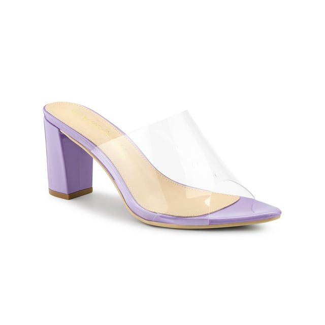 BLISSFUL STEP Mules à Talon Bloc Haut à Bout Pointu Transparent pour Femmes Sandales à Enfiler Violet 8