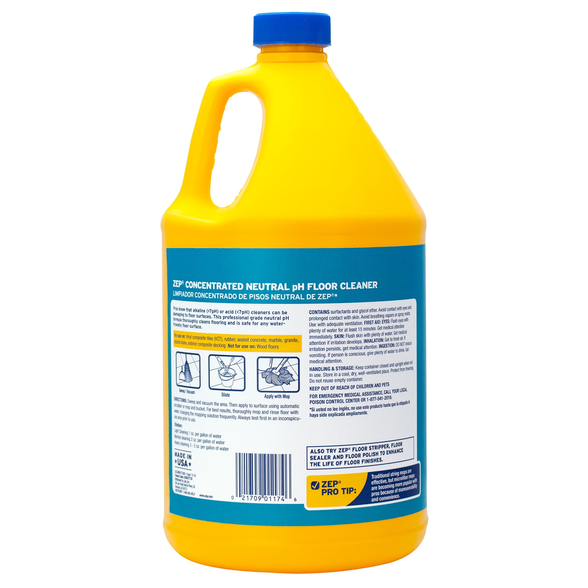 Zep Concentrated Neutral pH Floor Cleaner - 1 Gallon (Case of 4) ZUNEUT128 - Safe for Water-Friendly Surfaces