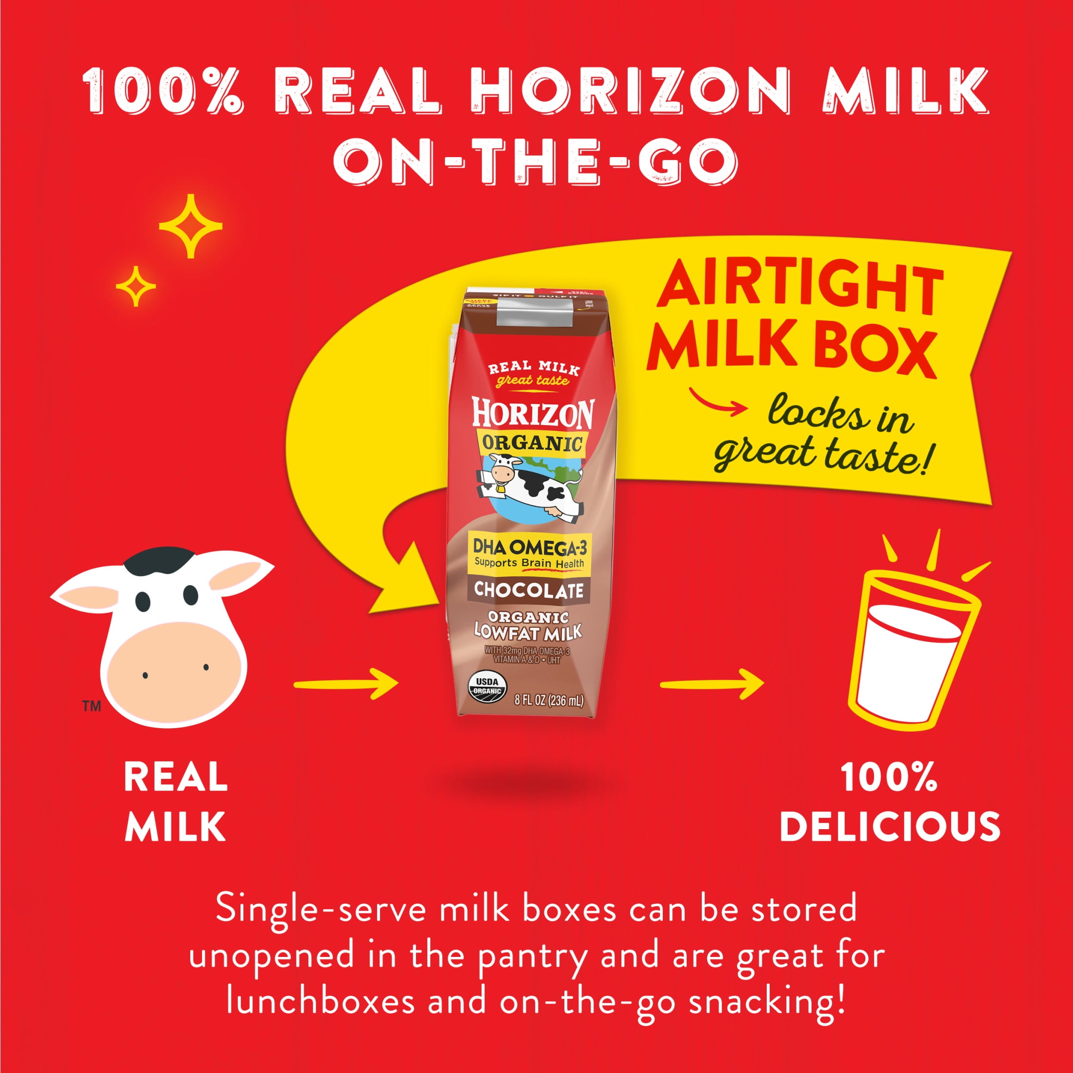 Horizon Organic Shelf Stable 1% Lowfat DHA Omega-3 Chocolate Milk Boxes, 8 fl oz, 6 Count