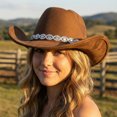 thumbnail image 2 of RUINIXCW Cowboy Cowgirl Hat For Women Men Western Hats Rhinestone Cowboy Hat Wide Brim Cow Girl Rodeo Hat Felt Jazz Cap For Rodeo Party, 2 of 9