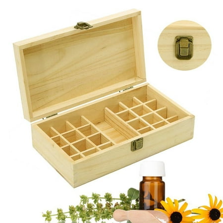 Essential Oil Box - Wooden Storage Case with Handle. Sealed Natural Finish. Large Organizer Best for Keeping Your Oils
