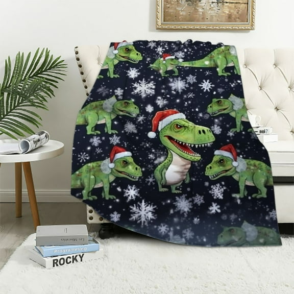 HENGT Christmas Dinosaur Blanket Gifts Super Soft Lightweight Flannel Blankets Throw for Kids, Adult, Suitable for Couch, Sofa, Bed, Camping, Travel All Seasons