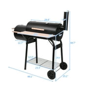 Portable BBQ Charcoal Grill for Patio, 24.4'' Charcoal Grill with Wood Shelf, Cooking Grate Charcoal Grill w/Temperature Gauge and Metal Grate, Premium Cooking Grate for Steak Chicken, Black, S5868