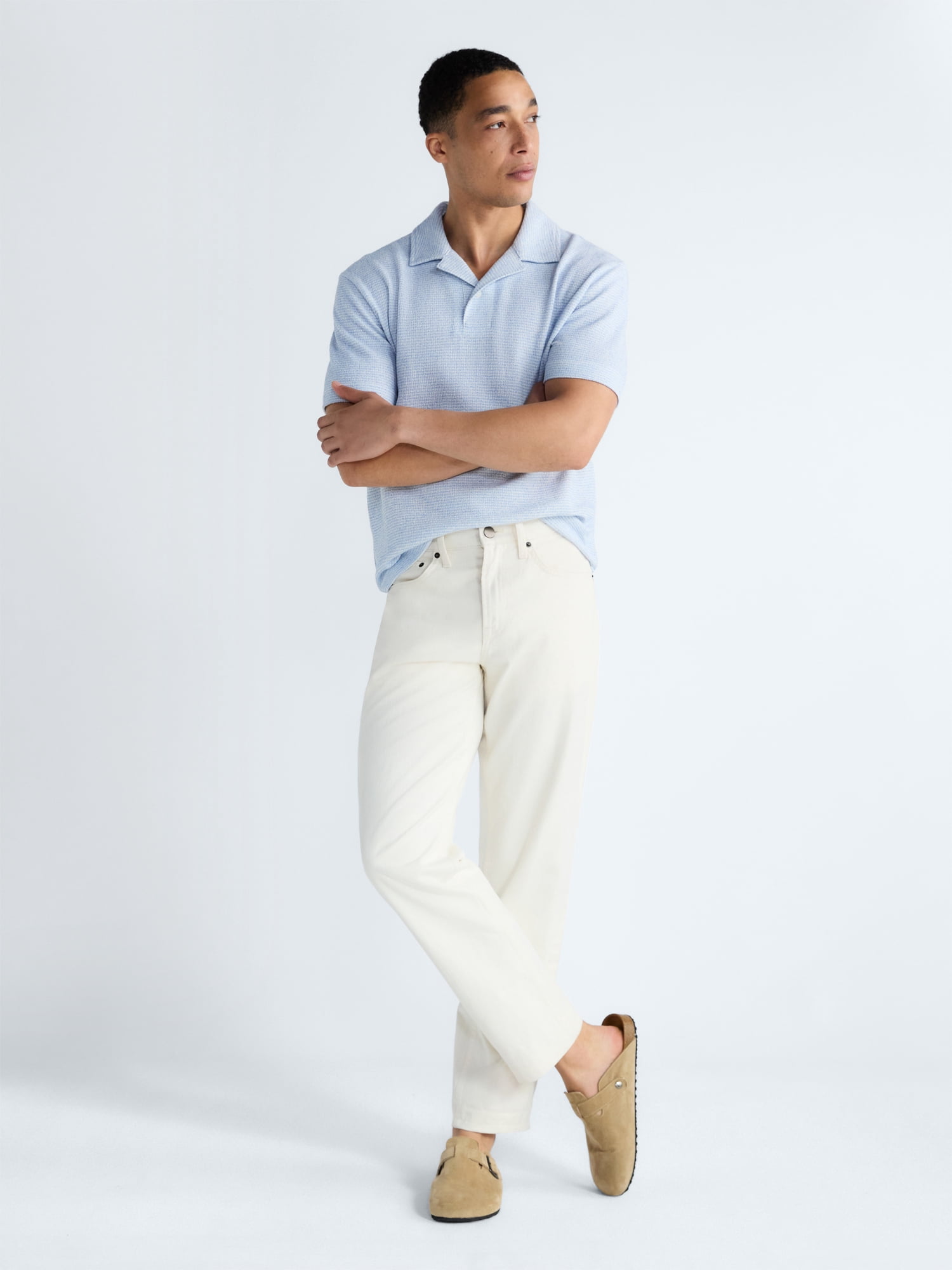 Free Assembly Men's Textured Polo Camp Shirt, Sizes S-3XL