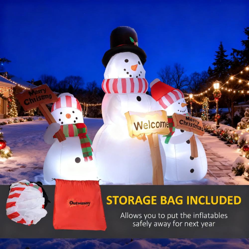 Three Snowmen Inflatable with Signs LED Lights Outdoor Yard Christmas Decoration