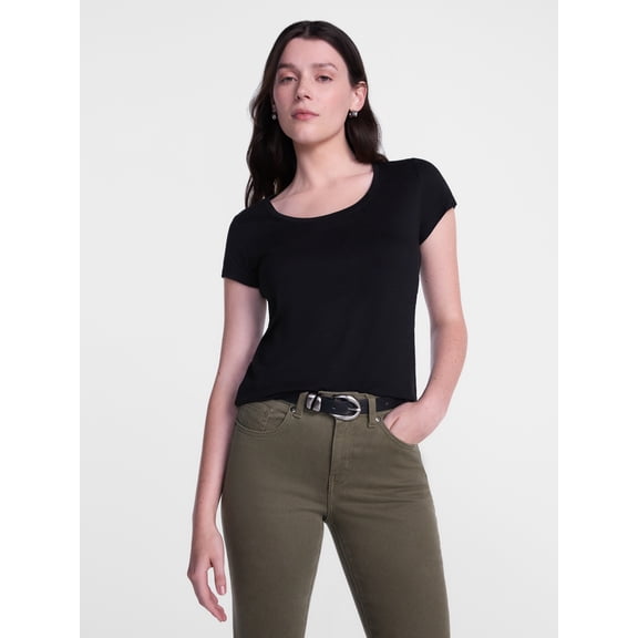 Scenario Women's Scoop Neck Tee with Cap Sleeves, Sizes XS-XXXL