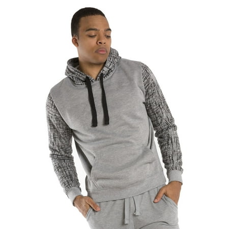 - Vibes Mens Heather Grey Fleece Pullover Hoody Sweatshirt Printed Long Sleeve