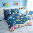 thumbnail image 2 of Manfei Cartoon Underwater World Bedding Comforter Set for Kids Boys and Girls, Ocean Fish King Bedding Sets, Navy Reversible 7 Pieces, 2 of 6