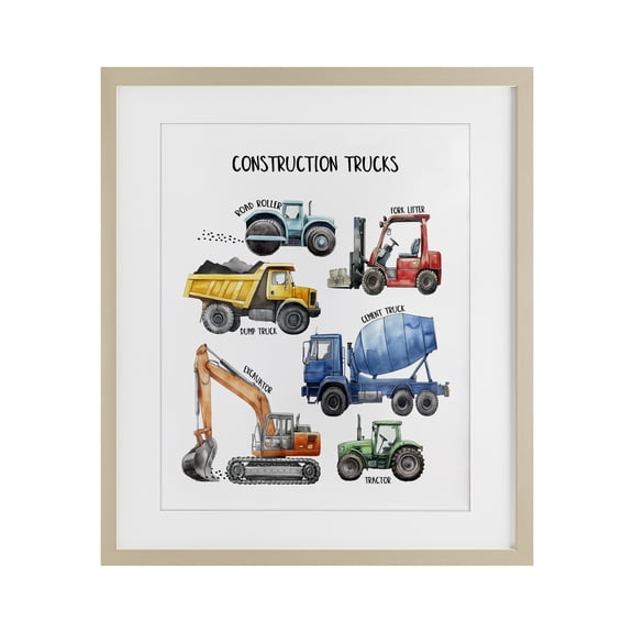Stupell Industries Eclectic Construction Trucks Machinery Birch Framed Print Under Glass, 13 x 16, by Christine Simpson Art