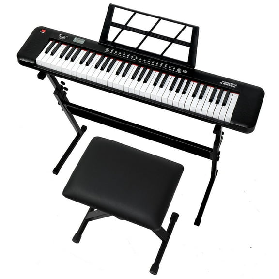 Glarry 61 Key Lighting Keyboard with Piano Stand, Piano Bench, Built In Speakers for Beginners